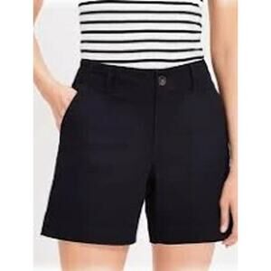 LOFT Monroe Black Chino Shorts, Size 14, 6" Inseam, Cotton Twill